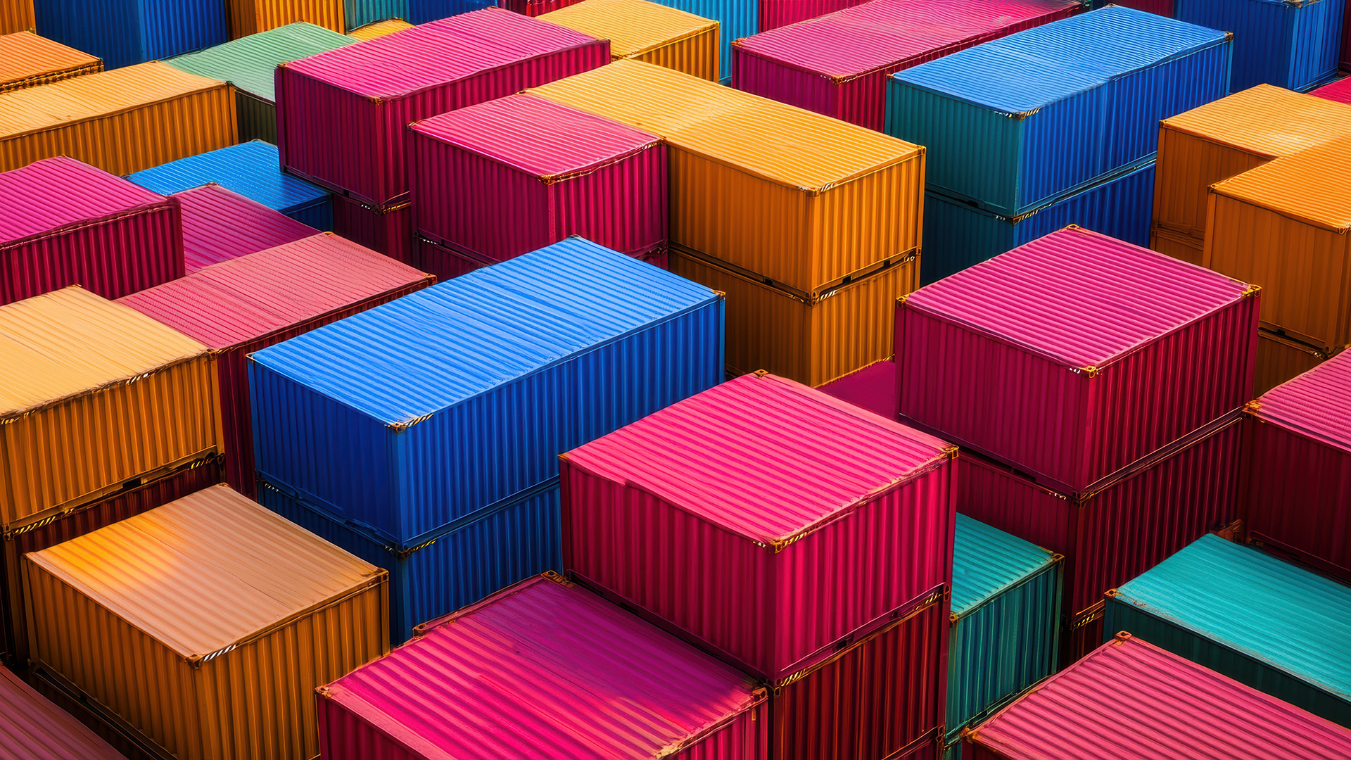 A photo of colourful containers in a port